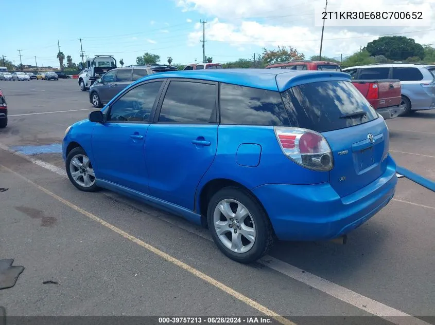 2008 Toyota Matrix Xr VIN: 2T1KR30E68C700652 Lot: 39757213