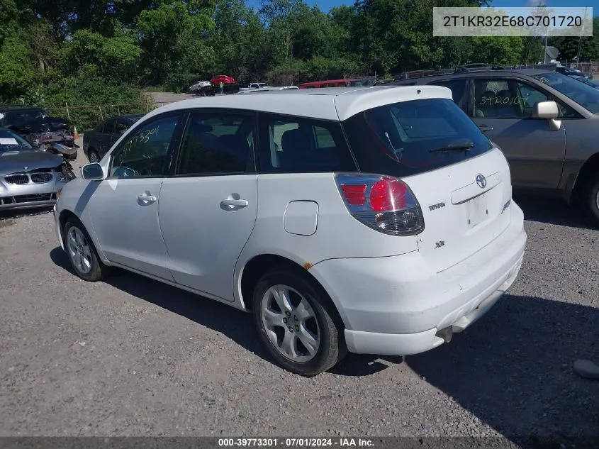 2008 Toyota Matrix Xr VIN: 2T1KR32E68C701720 Lot: 39773301