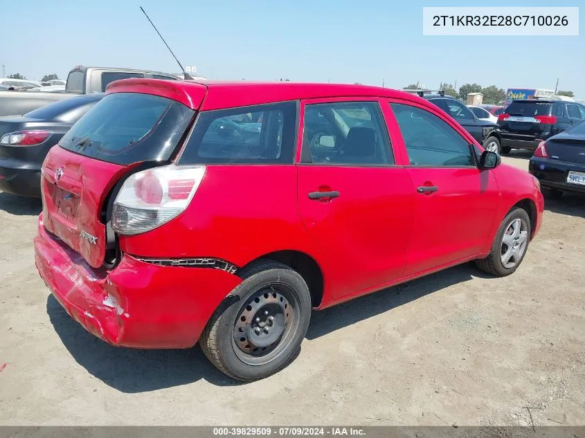 2008 Toyota Matrix VIN: 2T1KR32E28C710026 Lot: 39829509