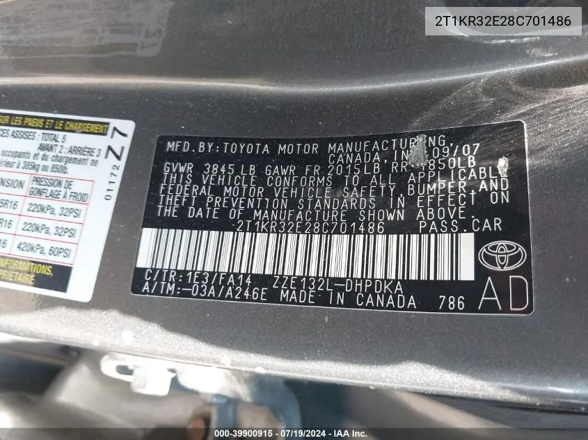 2T1KR32E28C701486 2008 Toyota Matrix