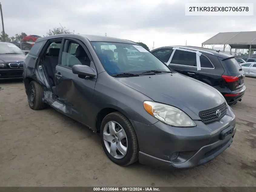 2008 Toyota Matrix Xr VIN: 2T1KR32EX8C706578 Lot: 40335646