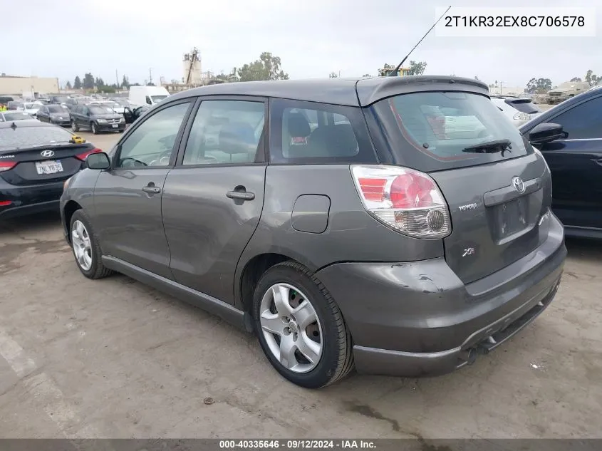 2008 Toyota Matrix Xr VIN: 2T1KR32EX8C706578 Lot: 40335646