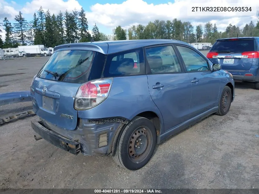 2008 Toyota Matrix Xr VIN: 2T1KR32E08C693534 Lot: 40401281