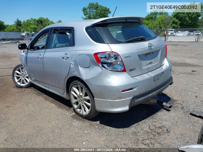 2009 Toyota Matrix Xrs VIN: 2T1GE40E49C003392 Lot: 39533431