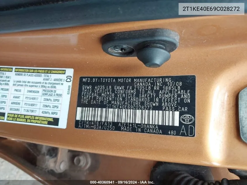 2T1KE40E69C028272 2009 Toyota Matrix S