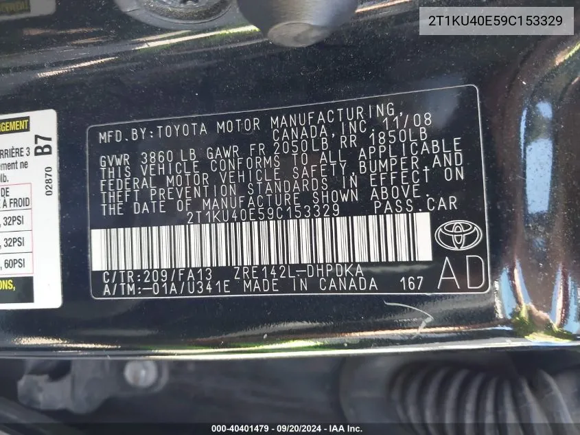 2T1KU40E59C153329 2009 Toyota Matrix