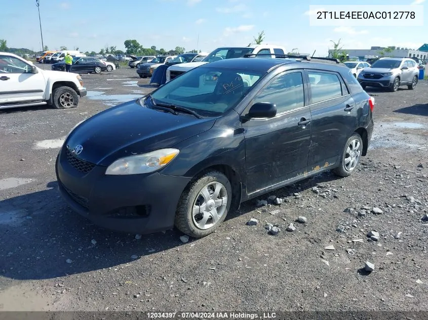 2010 Toyota Matrix VIN: 2T1LE4EE0AC012778 Lot: 12034397