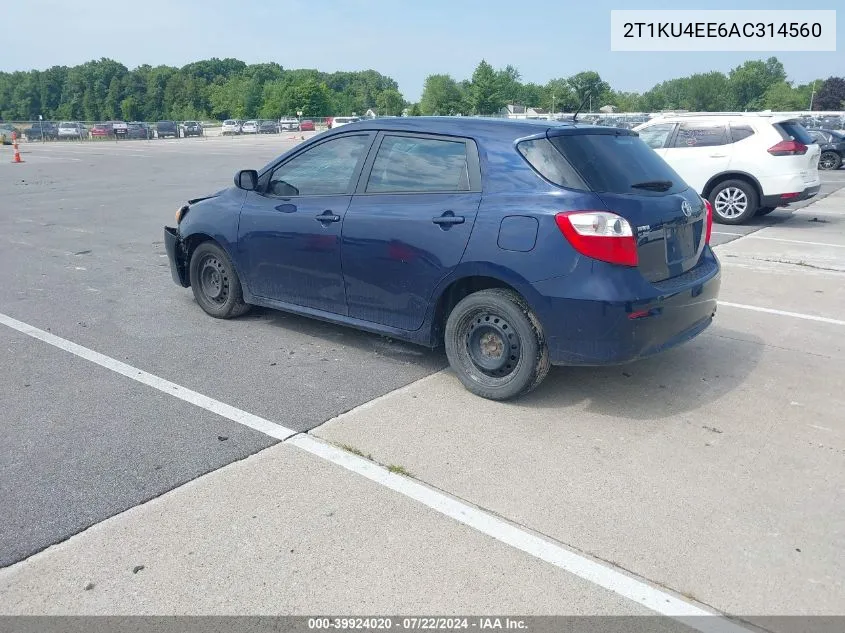 2010 Toyota Matrix VIN: 2T1KU4EE6AC314560 Lot: 39924020