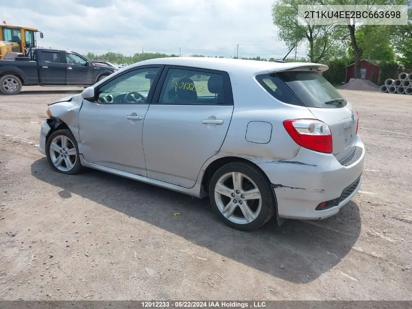 2011 Toyota Matrix VIN: 2T1KU4EE2BC663698 Lot: 12012233