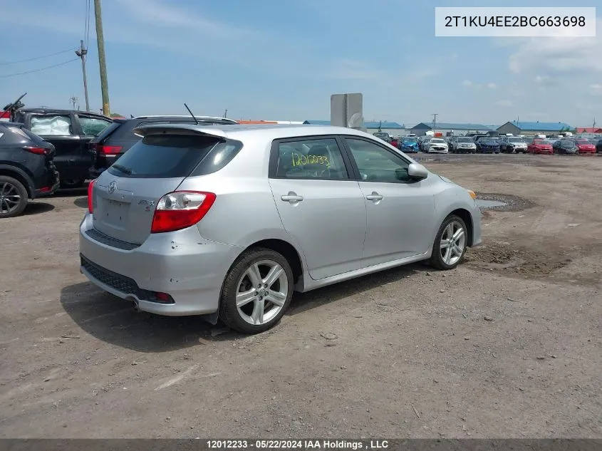 2011 Toyota Matrix VIN: 2T1KU4EE2BC663698 Lot: 12012233