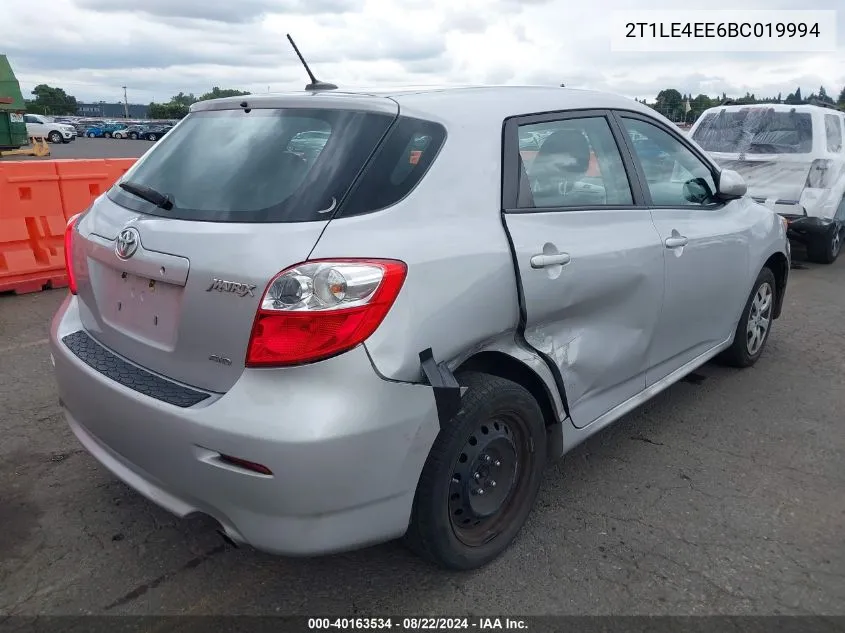 2011 Toyota Matrix S VIN: 2T1LE4EE6BC019994 Lot: 40163534