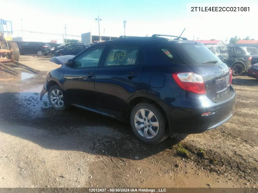 2012 Toyota Corolla Matrix S VIN: 2T1LE4EE2CC021081 Lot: 12012437