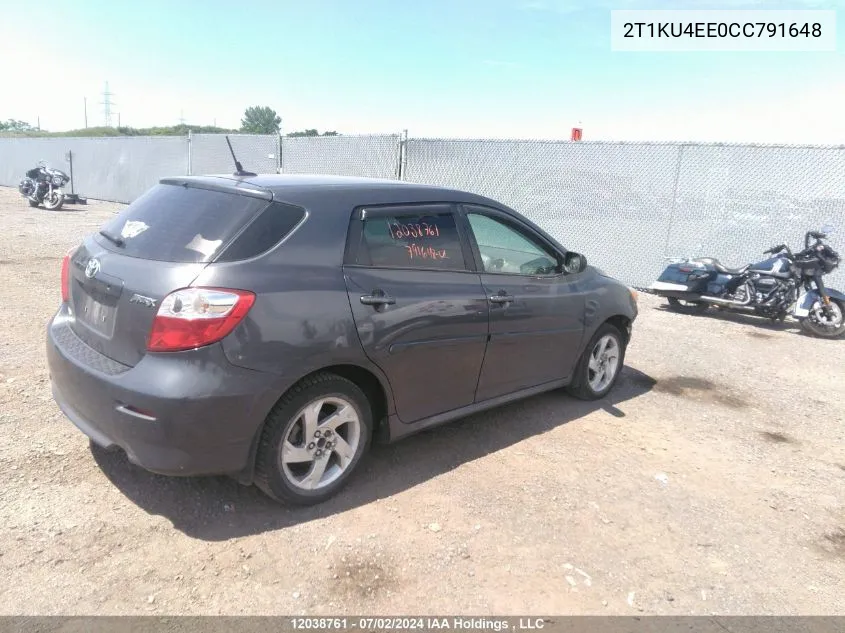 2012 Toyota Matrix VIN: 2T1KU4EE0CC791648 Lot: 12038761