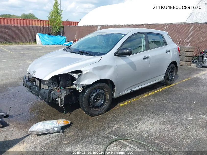 2012 Toyota Matrix VIN: 2T1KU4EE0CC891670 Lot: 12045402