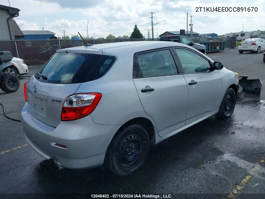 2012 Toyota Matrix VIN: 2T1KU4EE0CC891670 Lot: 12045402