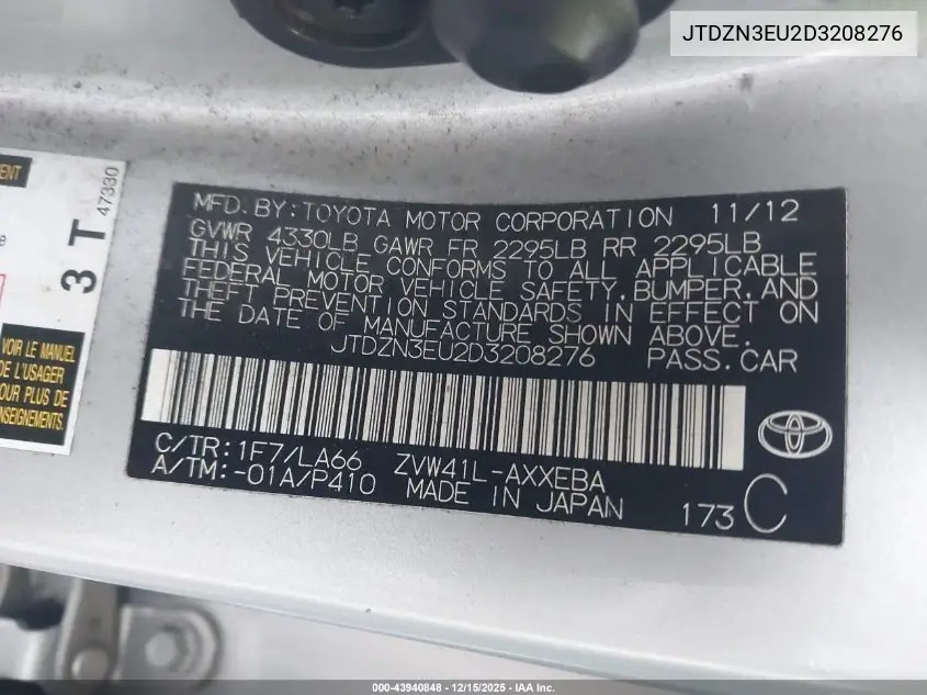 JTDZN3EU2D3208276 2013 Toyota Prius V Five