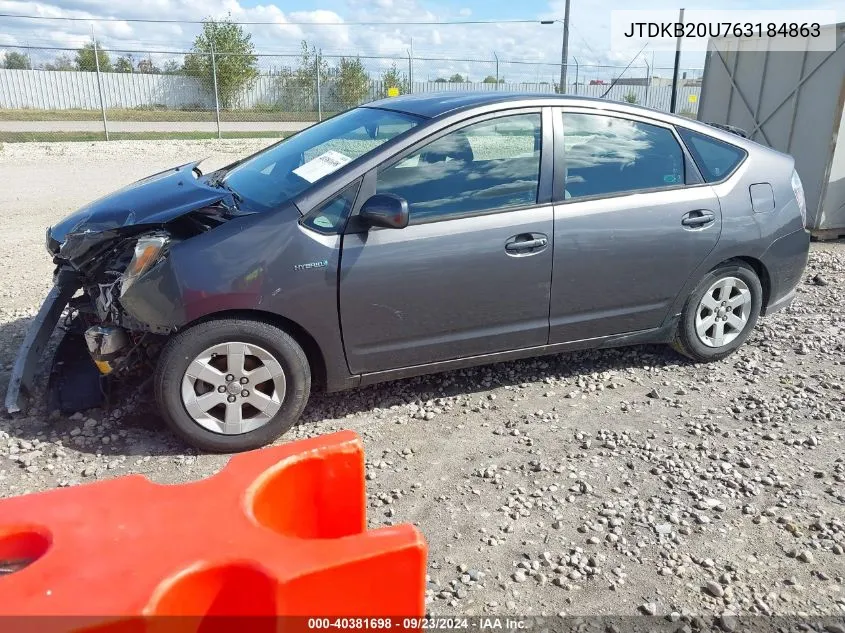 2006 Toyota Prius VIN: JTDKB20U763184863 Lot: 40381698