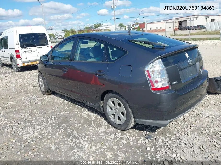 2006 Toyota Prius VIN: JTDKB20U763184863 Lot: 40381698