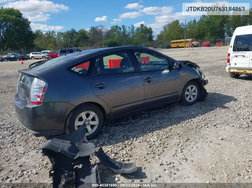 2006 Toyota Prius VIN: JTDKB20U763184863 Lot: 40381698