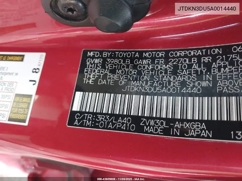JTDKN3DU5A0014440 2010 Toyota Prius Iv