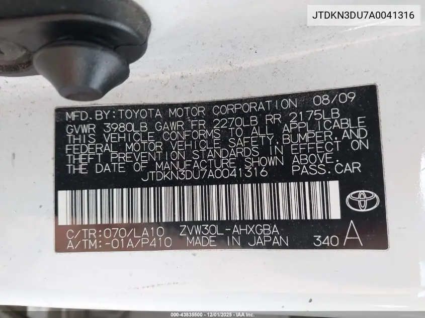 JTDKN3DU7A0041316 2010 Toyota Prius