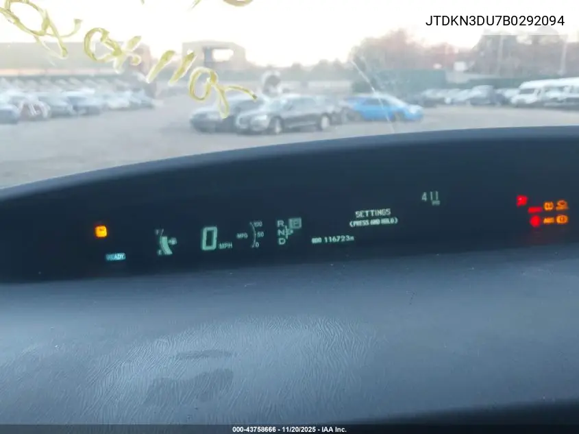 JTDKN3DU7B0292094 2011 Toyota Prius Three