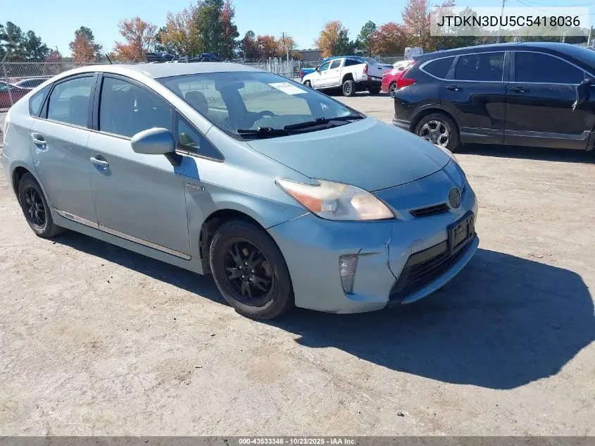 JTDKN3DU5C5418036 2012 Toyota Prius Three
