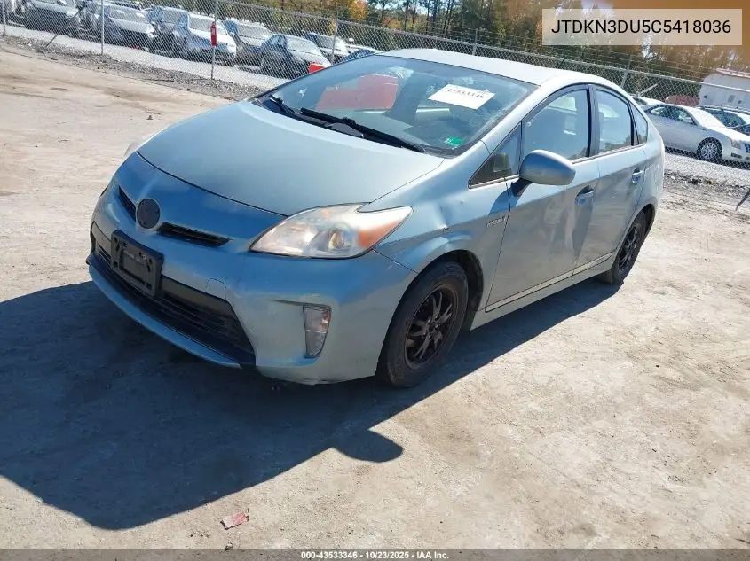 JTDKN3DU5C5418036 2012 Toyota Prius Three