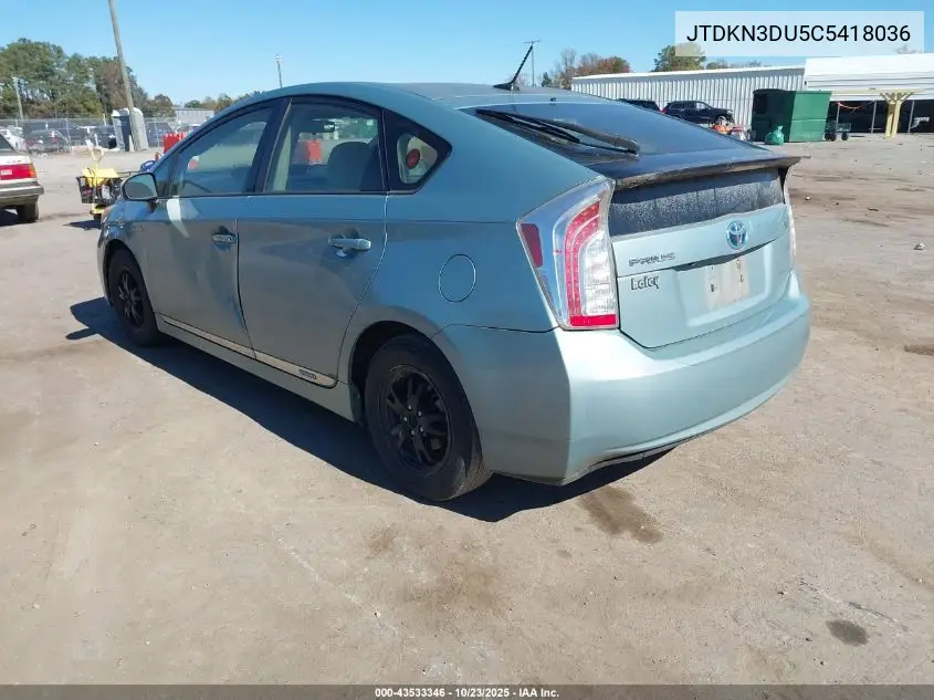JTDKN3DU5C5418036 2012 Toyota Prius Three