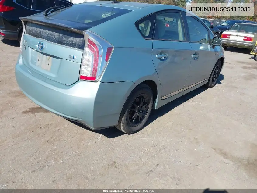 JTDKN3DU5C5418036 2012 Toyota Prius Three