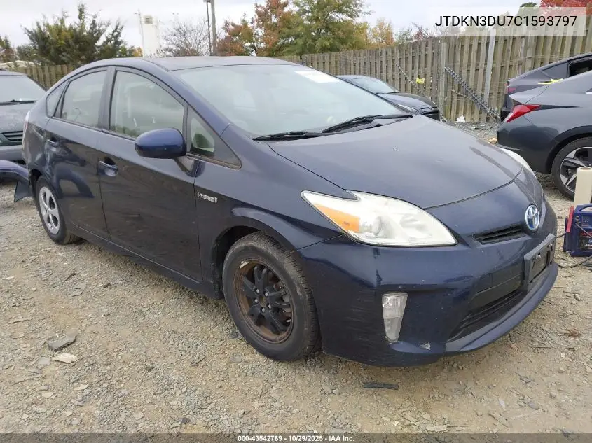 JTDKN3DU7C1593797 2012 Toyota Prius Three