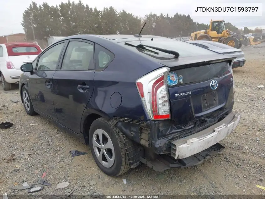 JTDKN3DU7C1593797 2012 Toyota Prius Three