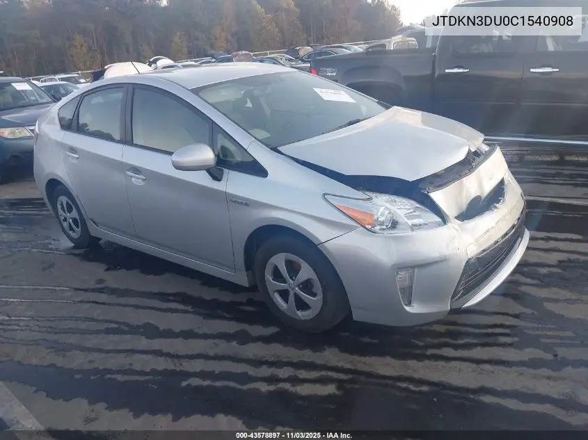 JTDKN3DU0C1540908 2012 Toyota Prius Two