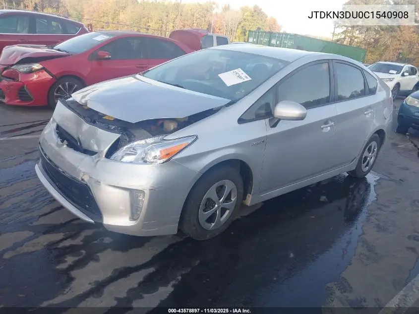 JTDKN3DU0C1540908 2012 Toyota Prius Two