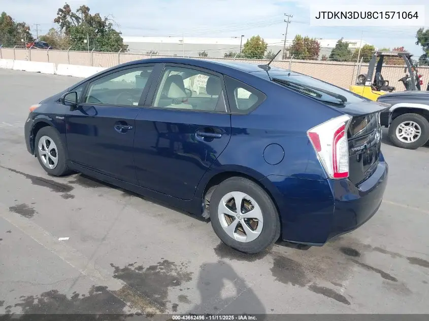 JTDKN3DU8C1571064 2012 Toyota Prius Three