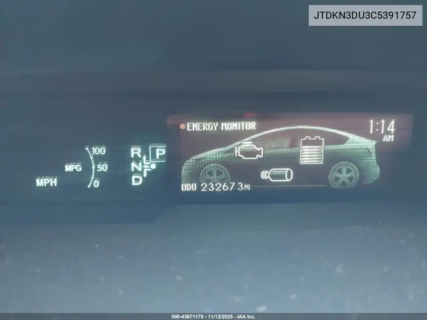 JTDKN3DU3C5391757 2012 Toyota Prius Two