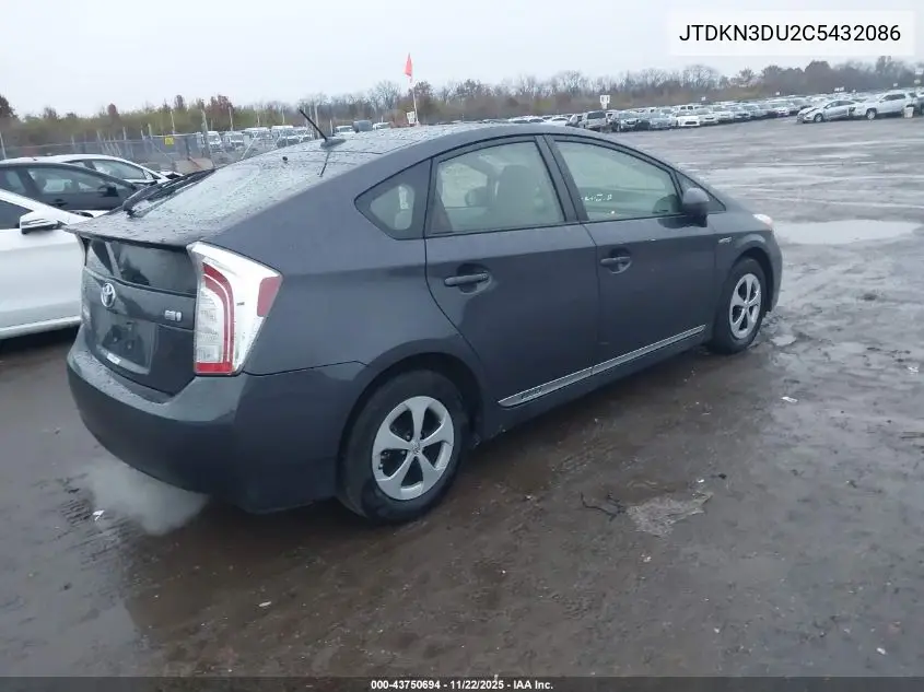 JTDKN3DU2C5432086 2012 Toyota Prius Three