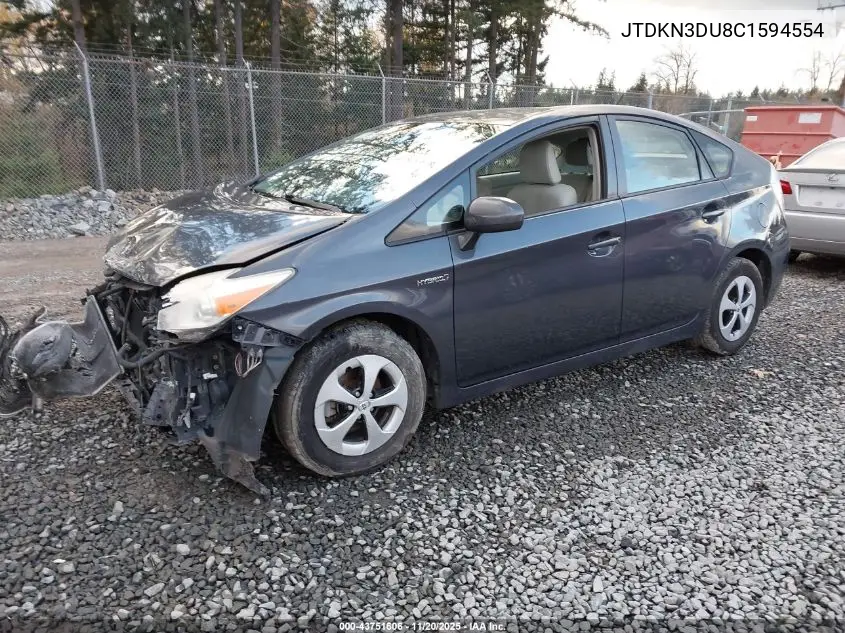 JTDKN3DU8C1594554 2012 Toyota Prius Three