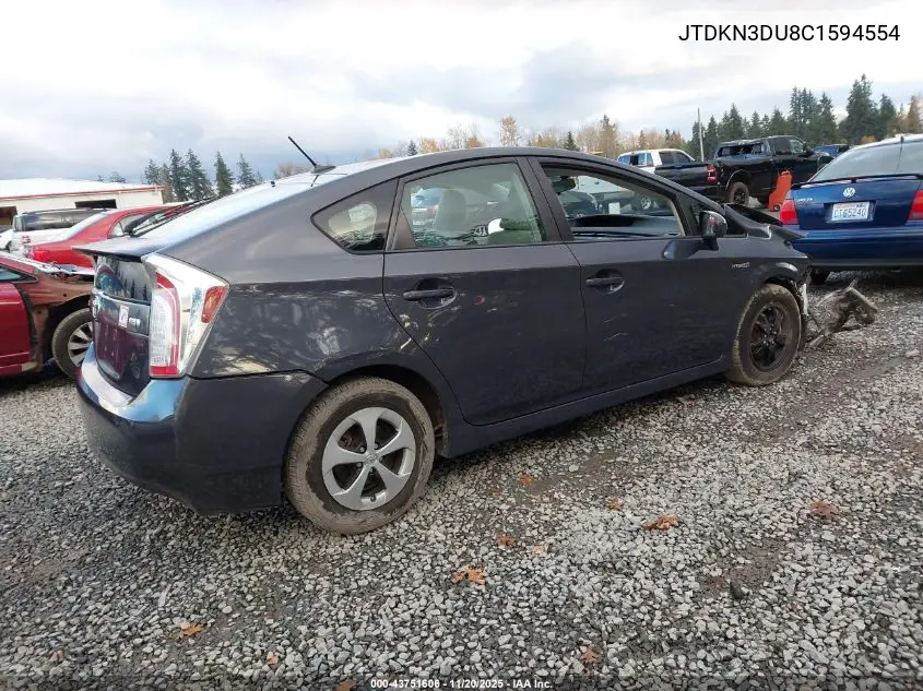 JTDKN3DU8C1594554 2012 Toyota Prius Three