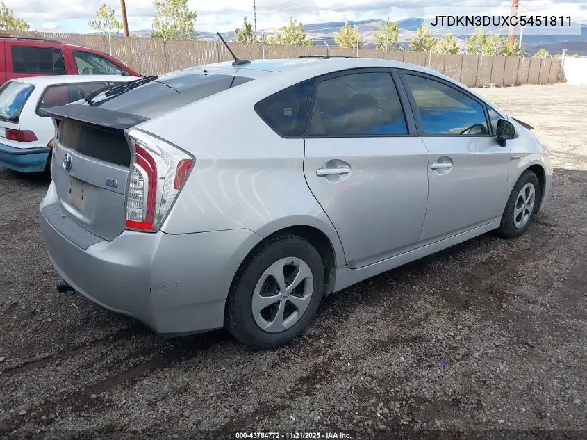 JTDKN3DUXC5451811 2012 Toyota Prius Three