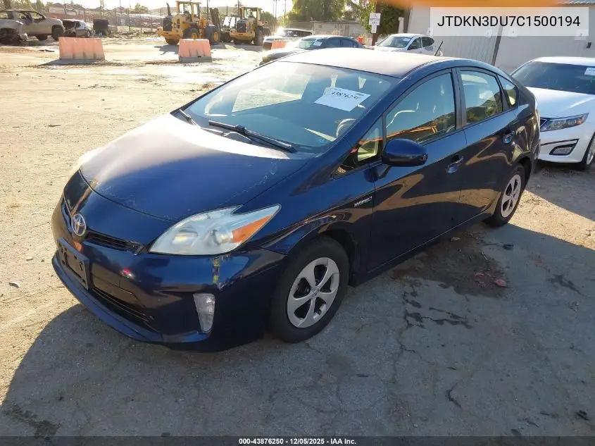 JTDKN3DU7C1500194 2012 Toyota Prius Two