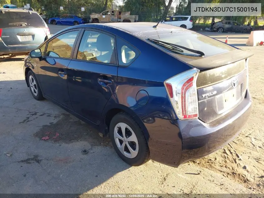 JTDKN3DU7C1500194 2012 Toyota Prius Two