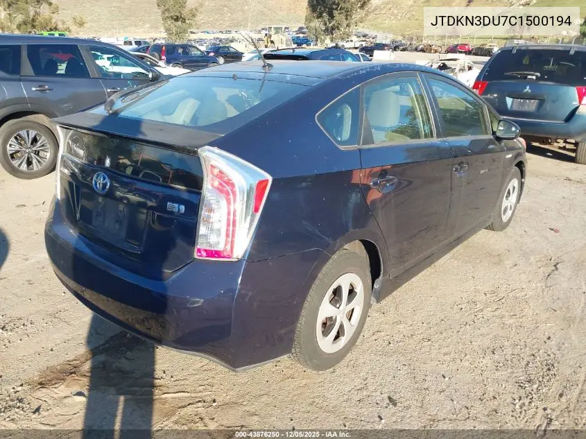 JTDKN3DU7C1500194 2012 Toyota Prius Two