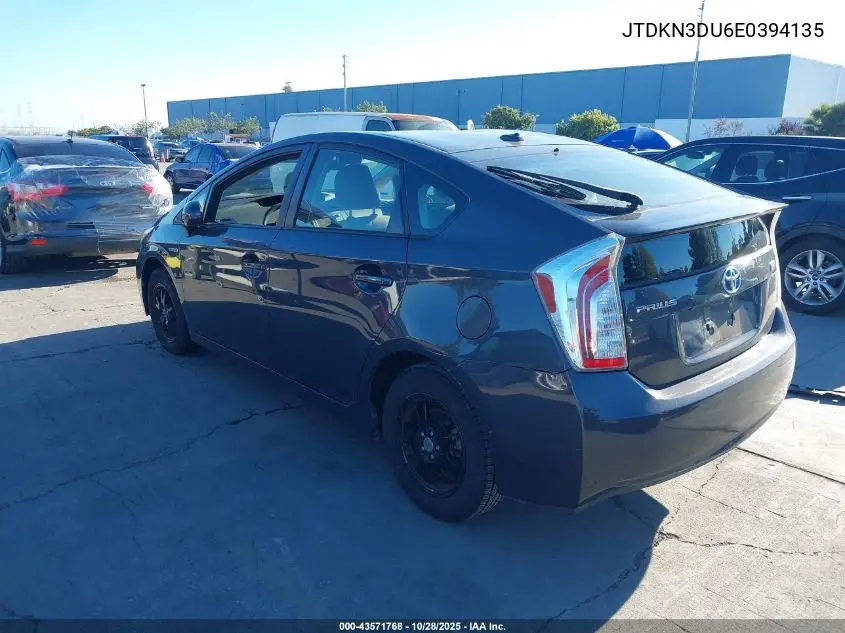JTDKN3DU6E0394135 2014 Toyota Prius Three