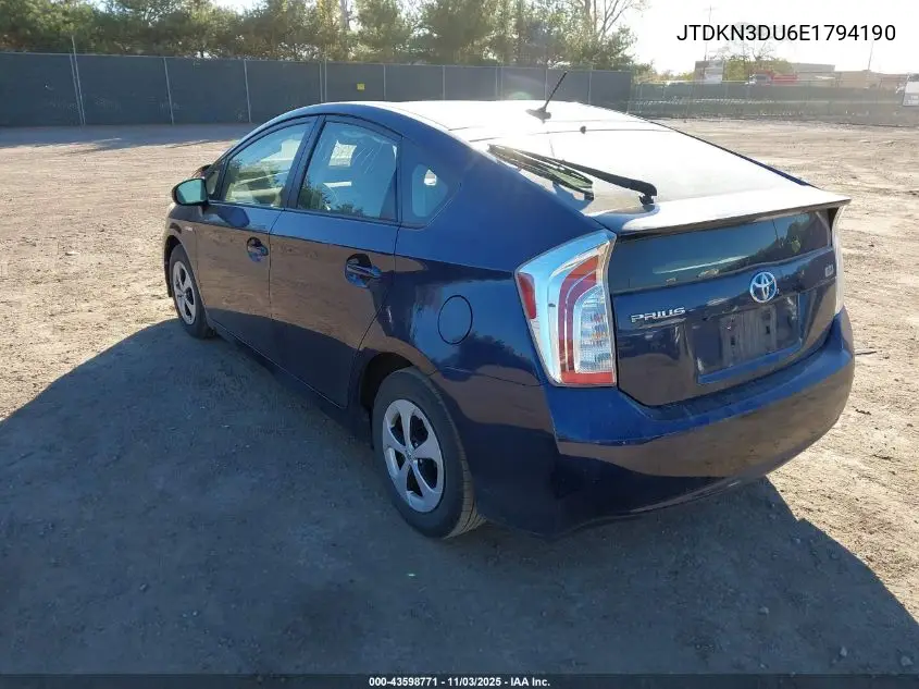 JTDKN3DU6E1794190 2014 Toyota Prius Three