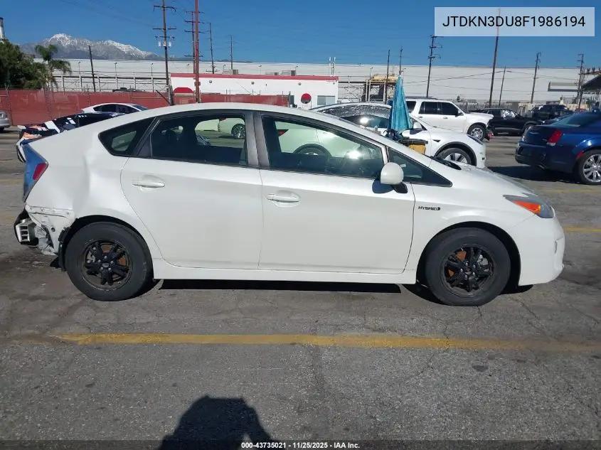 JTDKN3DU8F1986194 2015 Toyota Prius Two