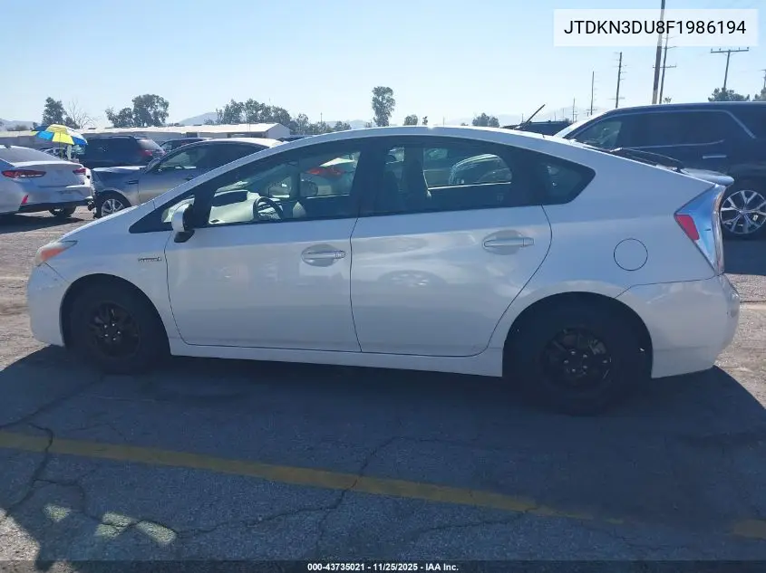 JTDKN3DU8F1986194 2015 Toyota Prius Two