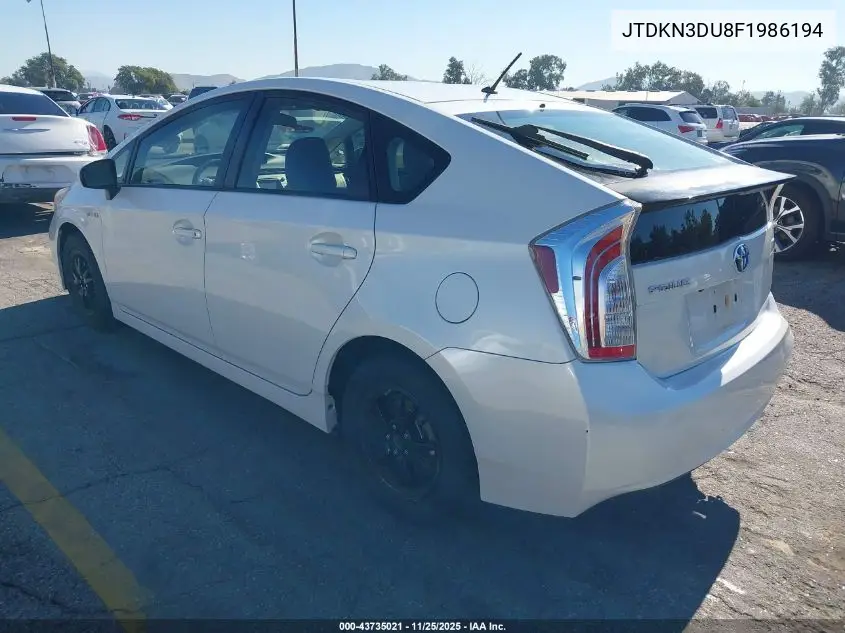 JTDKN3DU8F1986194 2015 Toyota Prius Two