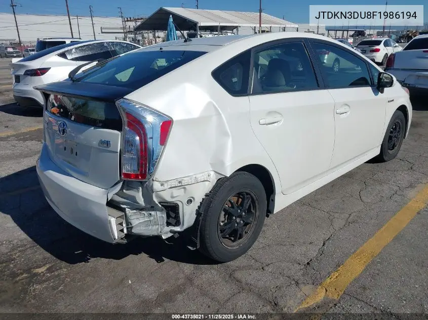 JTDKN3DU8F1986194 2015 Toyota Prius Two