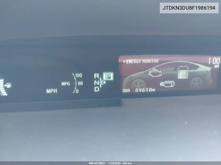 JTDKN3DU8F1986194 2015 Toyota Prius Two